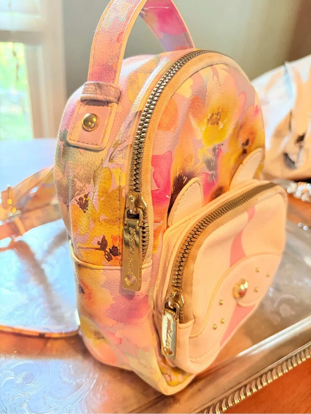 Betsy Johnson Floral Pink Mini Backpack Purse